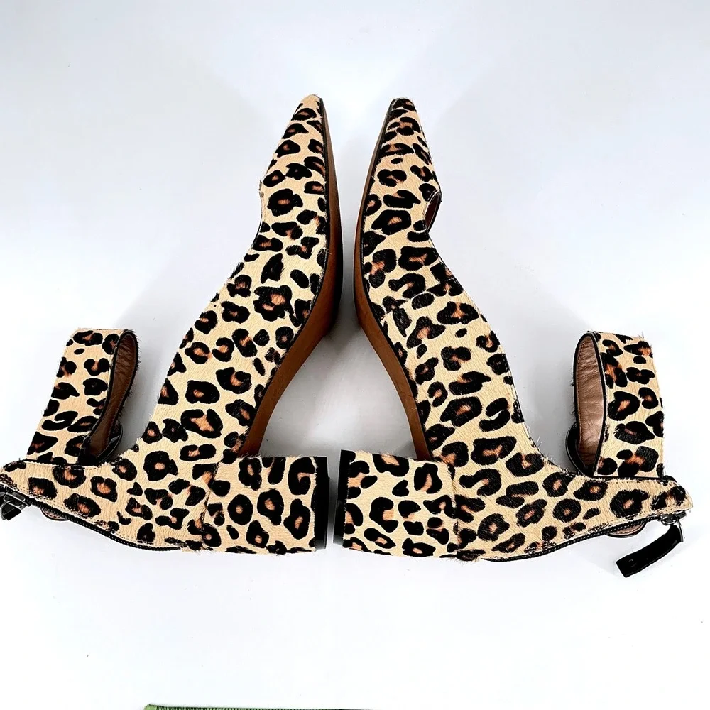 Linea Paolo‎ Size 7.5 Leopard Print Calf Hair Block Heel Pumps NEW Corwyn $130